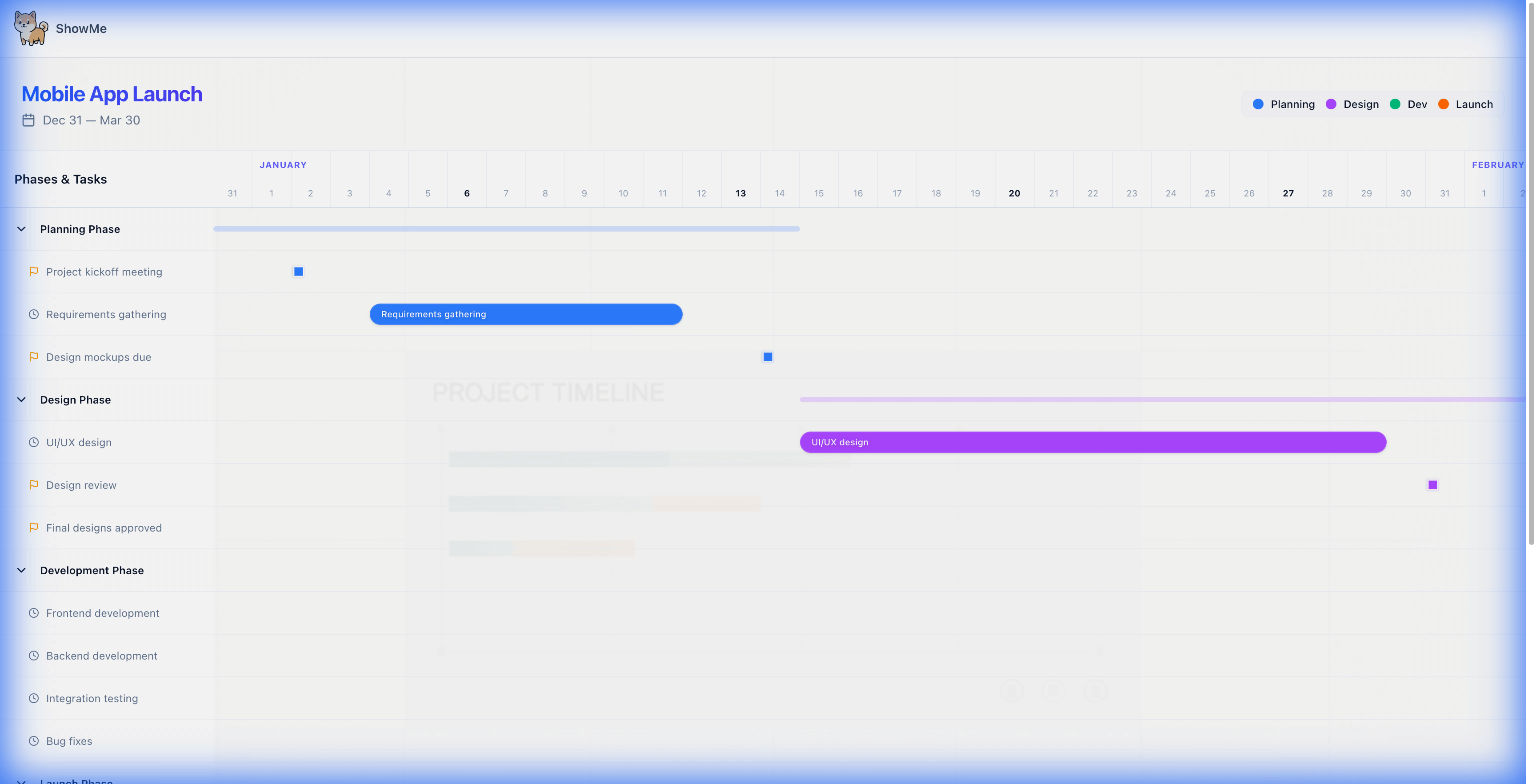 Gantt chart for Q1 project