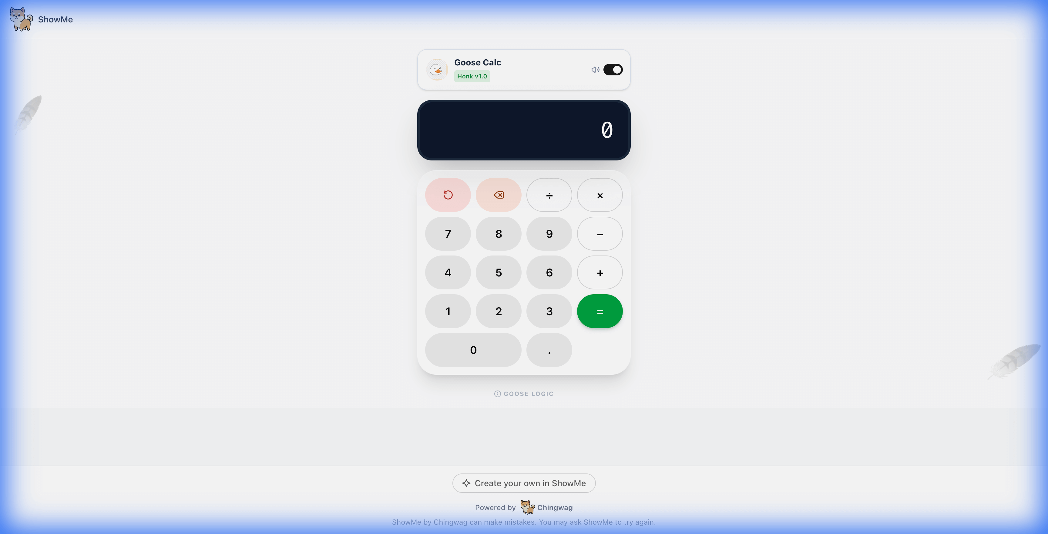 Goose themed calculator